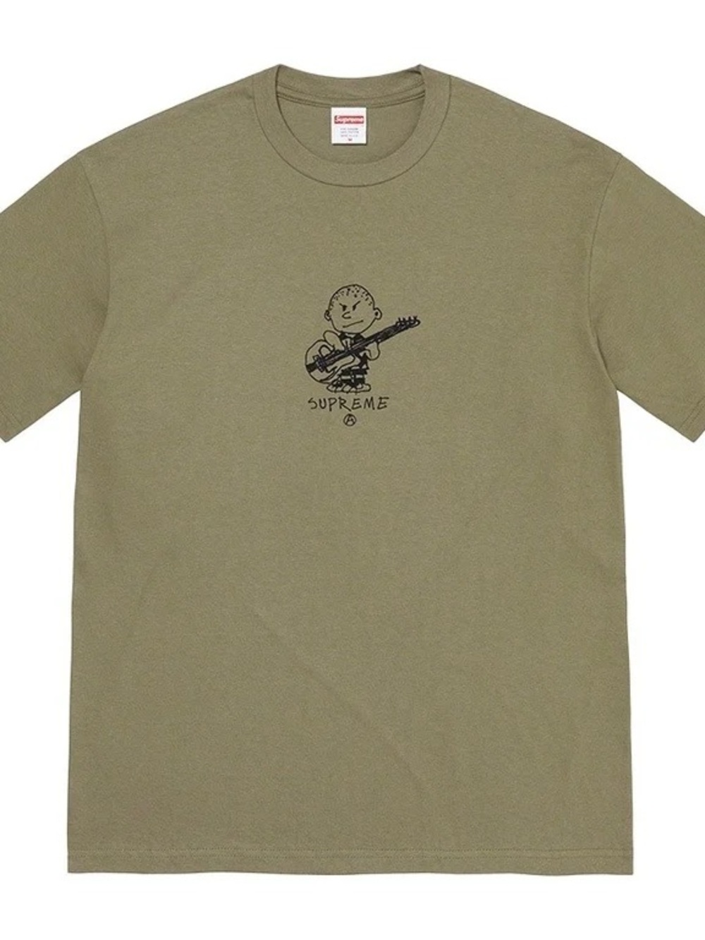 Supreme Olive Green Rocker Tee with Black Guitar Character Graphic